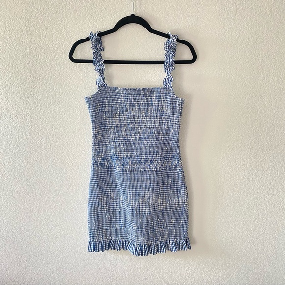 Gianni Bini Mia Smocked Gingham Square Neck Ruffle strap Dress Red Size L - Picture 5 of 5